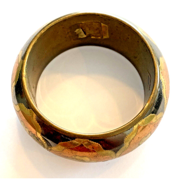 Chunky Brass Bangle Bracelet Silver Gold & Copper Finish Made in India Boho - Picture 6 of 8